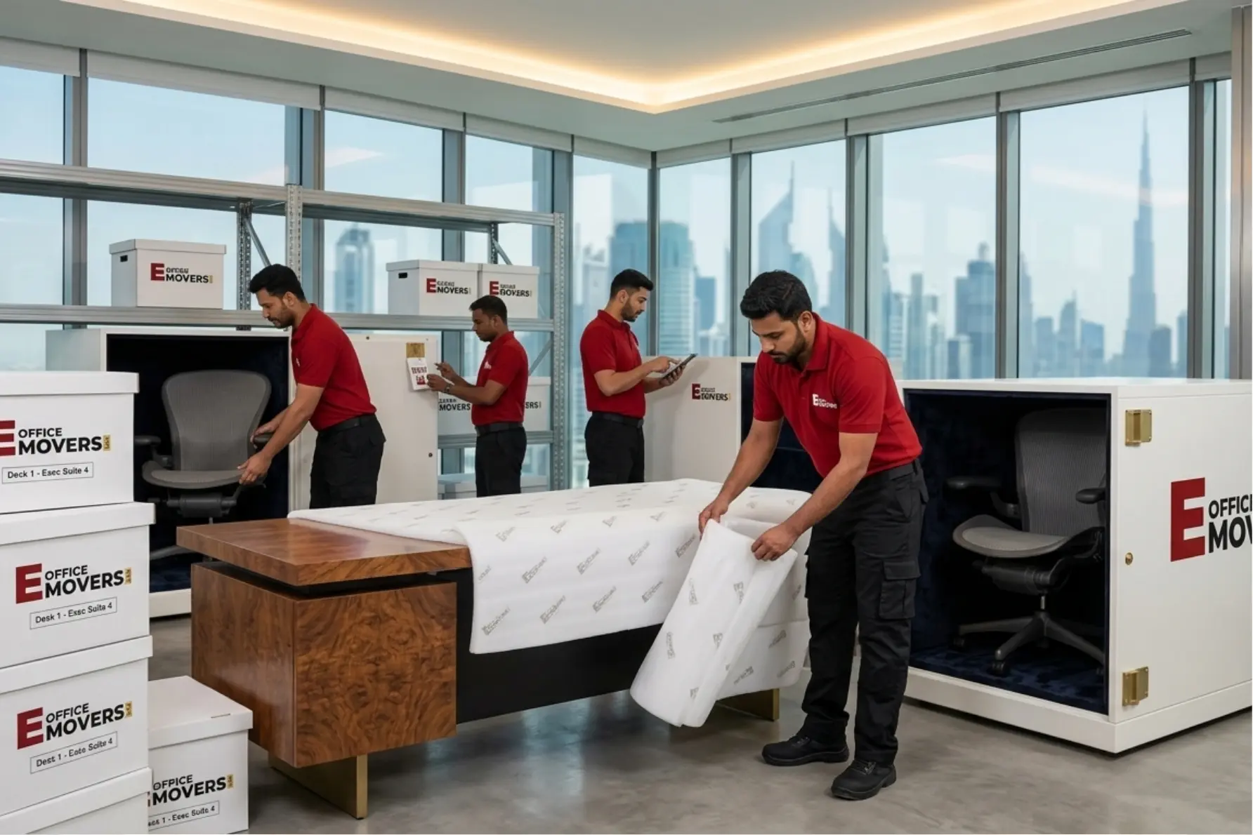 Office furniture holding storage between relocation and fit-out Dubai
