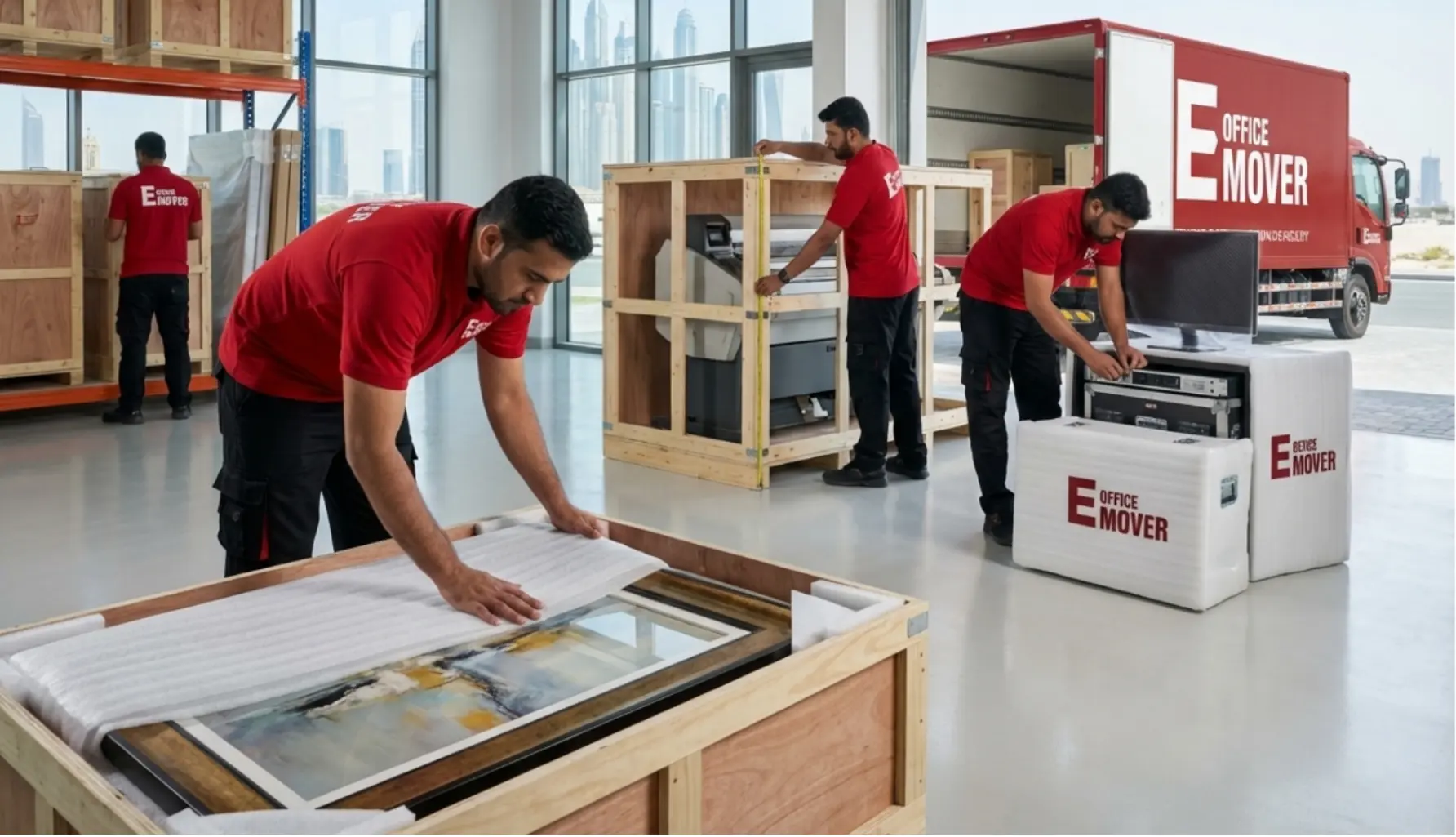 Custom wooden crating for high-value office items Dubai